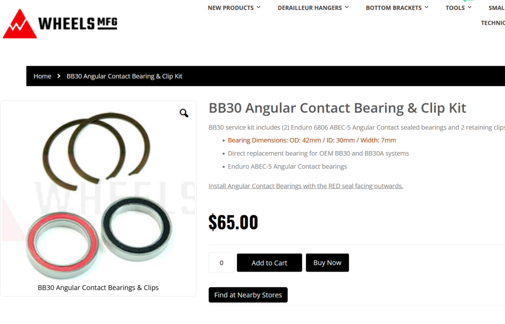 Wheels Manufacturing BB30 Bearing and Clip Kit Mamilian